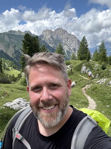 Art Teacher Phil Roberto hiking in the Dolomites